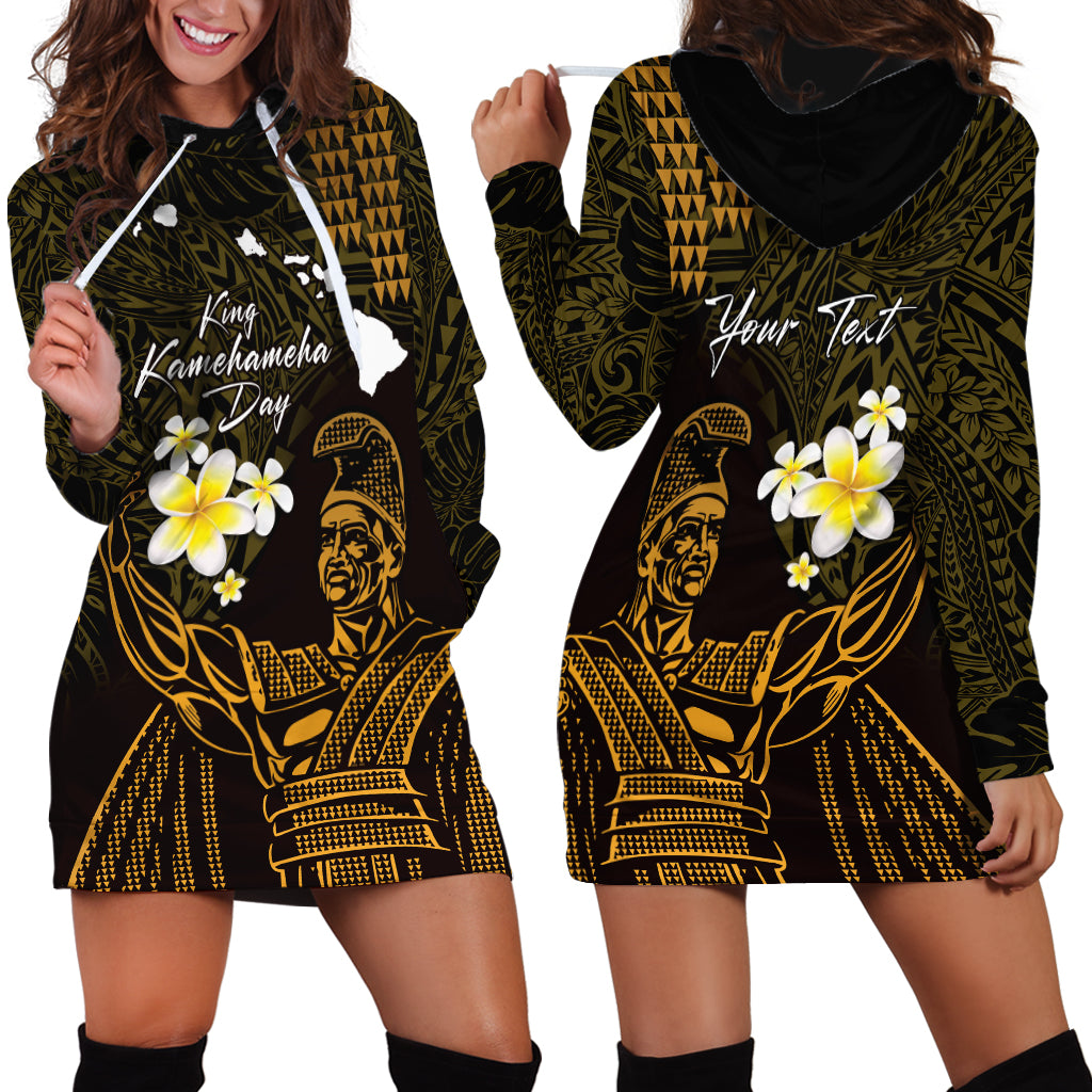 Personalised Hawaii King Kamehameha Day Hoodie Dress Plumeria With Kakau Pattern - Gold LT14 - Polynesian Pride