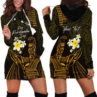 Personalised Hawaii King Kamehameha Day Hoodie Dress Plumeria With Kakau Pattern - Gold LT14 - Polynesian Pride