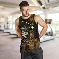 Personalised Hawaii King Kamehameha Day Men Tank Top Plumeria With Kakau Pattern - Gold LT14 Gold - Polynesian Pride