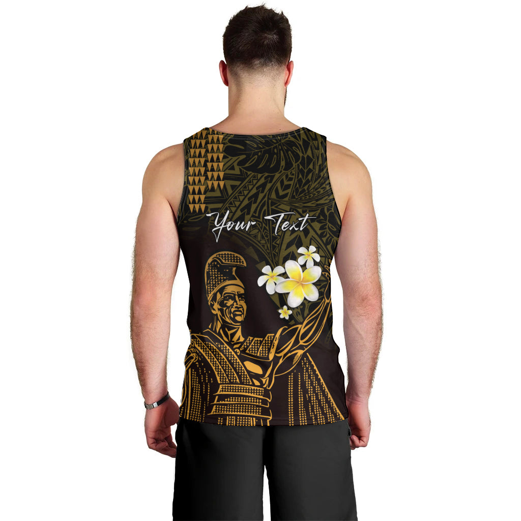 Personalised Hawaii King Kamehameha Day Men Tank Top Plumeria With Kakau Pattern - Gold LT14 - Polynesian Pride