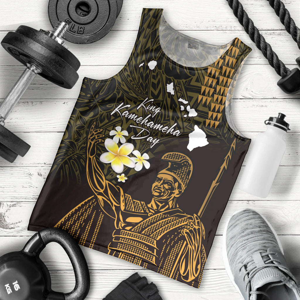 Personalised Hawaii King Kamehameha Day Men Tank Top Plumeria With Kakau Pattern - Gold LT14 - Polynesian Pride
