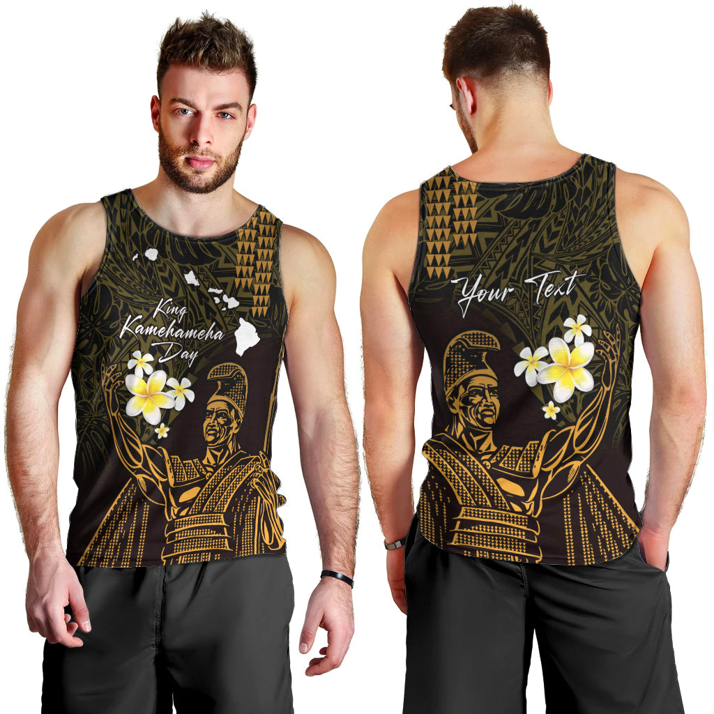 Personalised Hawaii King Kamehameha Day Men Tank Top Plumeria With Kakau Pattern - Gold LT14 - Polynesian Pride