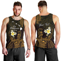 Personalised Hawaii King Kamehameha Day Men Tank Top Plumeria With Kakau Pattern - Gold LT14 - Polynesian Pride