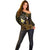 Personalised Hawaii King Kamehameha Day Off Shoulder Sweater Plumeria With Kakau Pattern - Gold