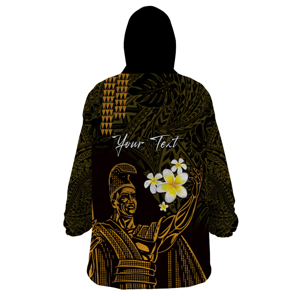 Personalised Hawaii King Kamehameha Day Wearable Blanket Hoodie Plumeria With Kakau Pattern - Gold LT14 - Polynesian Pride
