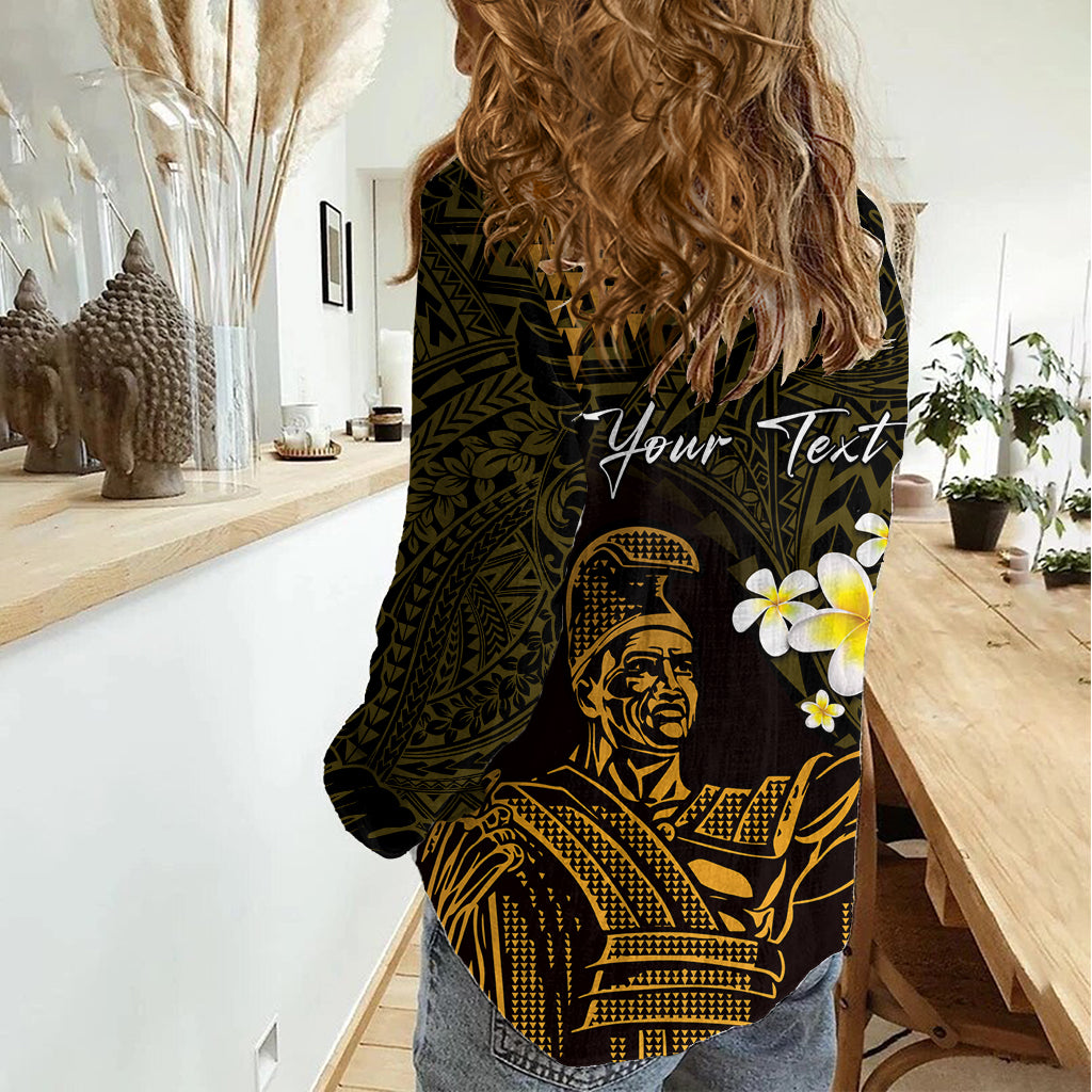 Personalised Hawaii King Kamehameha Day Women Casual Shirt Plumeria With Kakau Pattern - Gold LT14 - Polynesian Pride