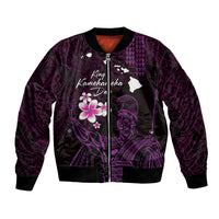 Personalised Hawaii King Kamehameha Day Bomber Jacket Plumeria With Kakau Pattern - Purple LT14 Unisex Purple - Polynesian Pride