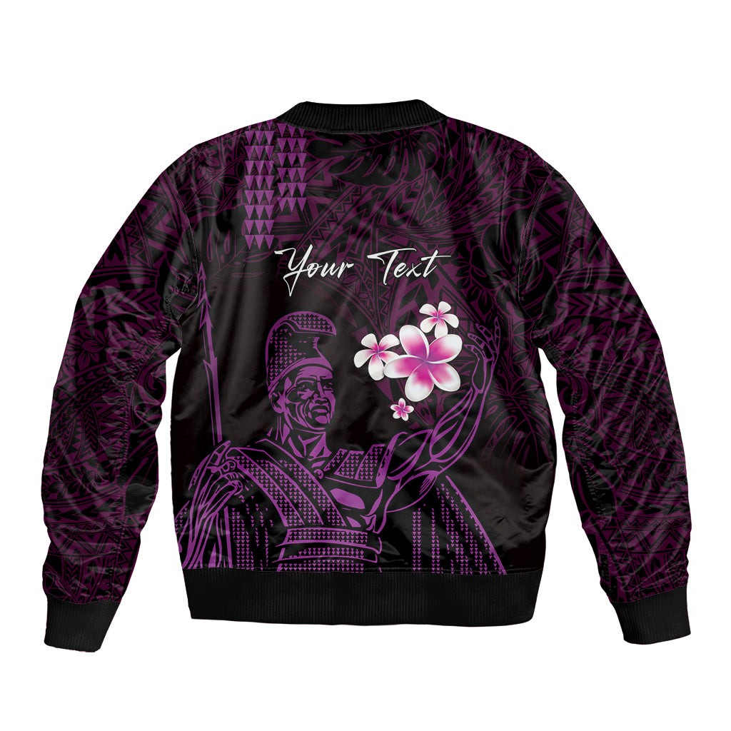 Personalised Hawaii King Kamehameha Day Bomber Jacket Plumeria With Kakau Pattern - Purple LT14 - Polynesian Pride
