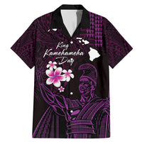 Personalised Hawaii King Kamehameha Day Family Matching Mermaid Dress and Hawaiian Shirt Plumeria With Kakau Pattern - Purple LT14 Dad's Shirt - Short Sleeve Purple - Polynesian Pride