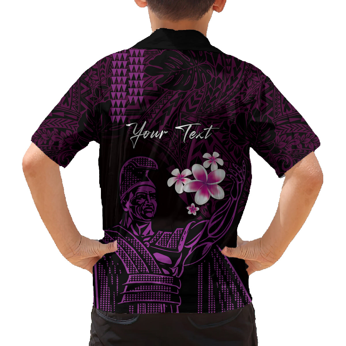 Personalised Hawaii King Kamehameha Day Family Matching Puletasi and Hawaiian Shirt Plumeria With Kakau Pattern - Purple LT14 - Polynesian Pride