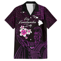 Personalised Hawaii King Kamehameha Day Family Matching Puletasi and Hawaiian Shirt Plumeria With Kakau Pattern - Purple LT14 Dad's Shirt - Short Sleeve Purple - Polynesian Pride