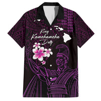Personalised Hawaii King Kamehameha Day Family Matching Short Sleeve Bodycon Dress and Hawaiian Shirt Plumeria With Kakau Pattern - Purple LT14 Dad's Shirt - Short Sleeve Purple - Polynesian Pride