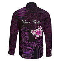 Personalised Hawaii King Kamehameha Day Family Matching Short Sleeve Bodycon Dress and Hawaiian Shirt Plumeria With Kakau Pattern - Purple LT14 - Polynesian Pride