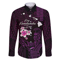 Personalised Hawaii King Kamehameha Day Family Matching Tank Maxi Dress and Hawaiian Shirt Plumeria With Kakau Pattern - Purple LT14 Dad's Shirt - Long Sleeve Purple - Polynesian Pride