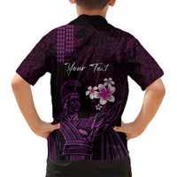 Personalised Hawaii King Kamehameha Day Kid Hawaiian Shirt Plumeria With Kakau Pattern - Purple
