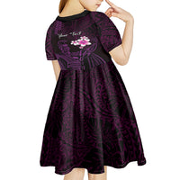 Personalised Hawaii King Kamehameha Day Kid Short Sleeve Dress Plumeria With Kakau Pattern - Purple LT14 - Polynesian Pride