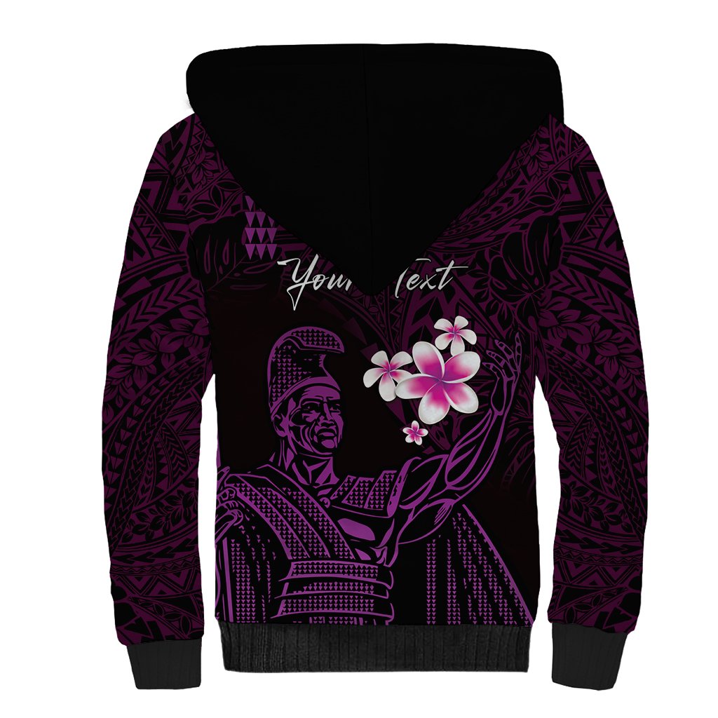 Personalised Hawaii King Kamehameha Day Sherpa Hoodie - Plumeria With Kakau Pattern Purple LT14 - Polynesian Pride