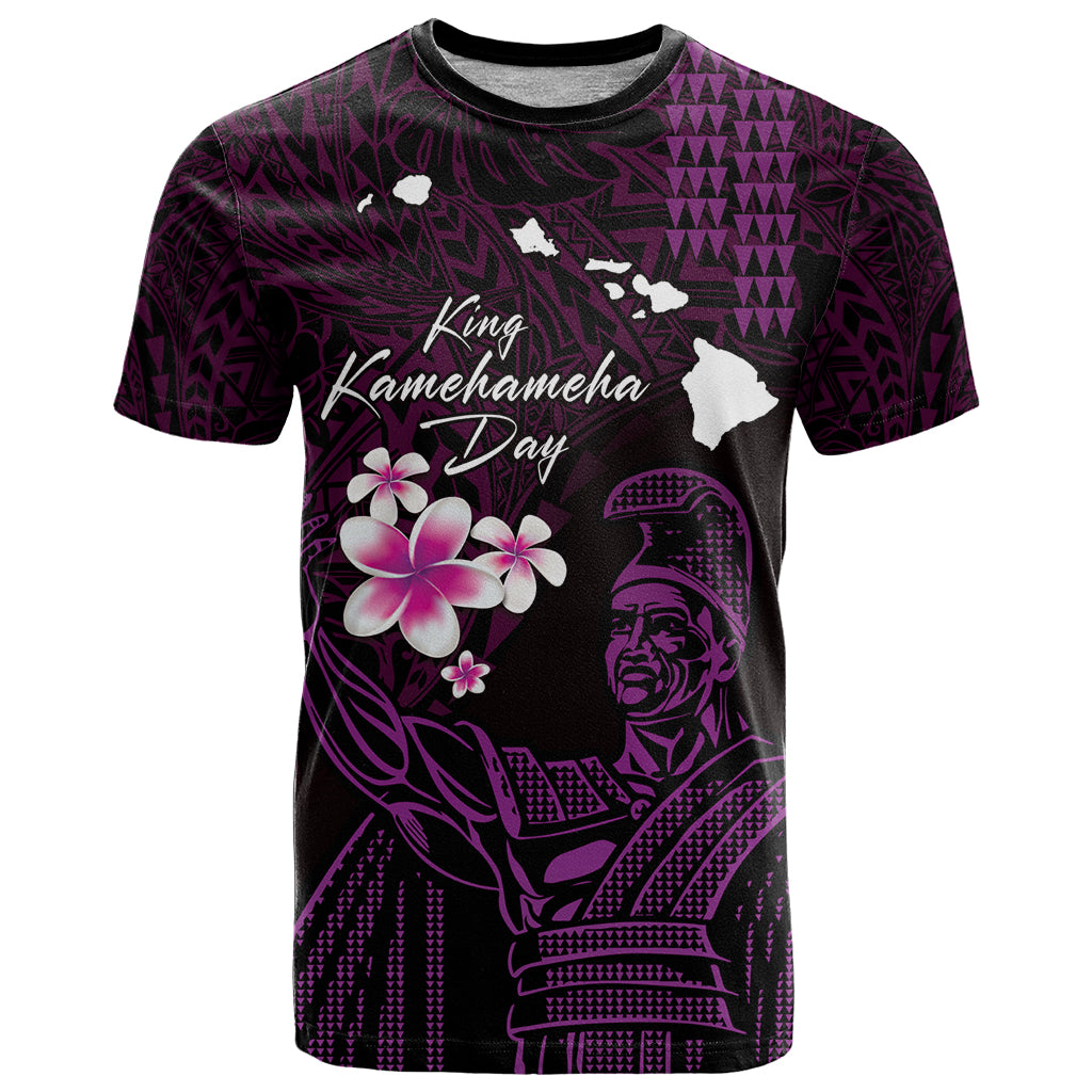 Personalised Hawaii King Kamehameha Day T Shirt Plumeria With Kakau Pattern - Purple LT14 Purple - Polynesian Pride