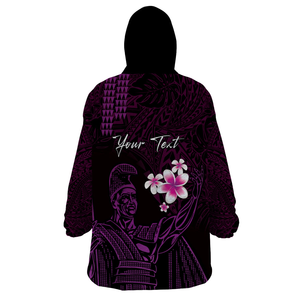 Personalised Hawaii King Kamehameha Day Wearable Blanket Hoodie Plumeria With Kakau Pattern - Purple LT14 - Polynesian Pride