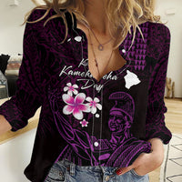 Personalised Hawaii King Kamehameha Day Women Casual Shirt Plumeria With Kakau Pattern - Purple LT14 Female Purple - Polynesian Pride