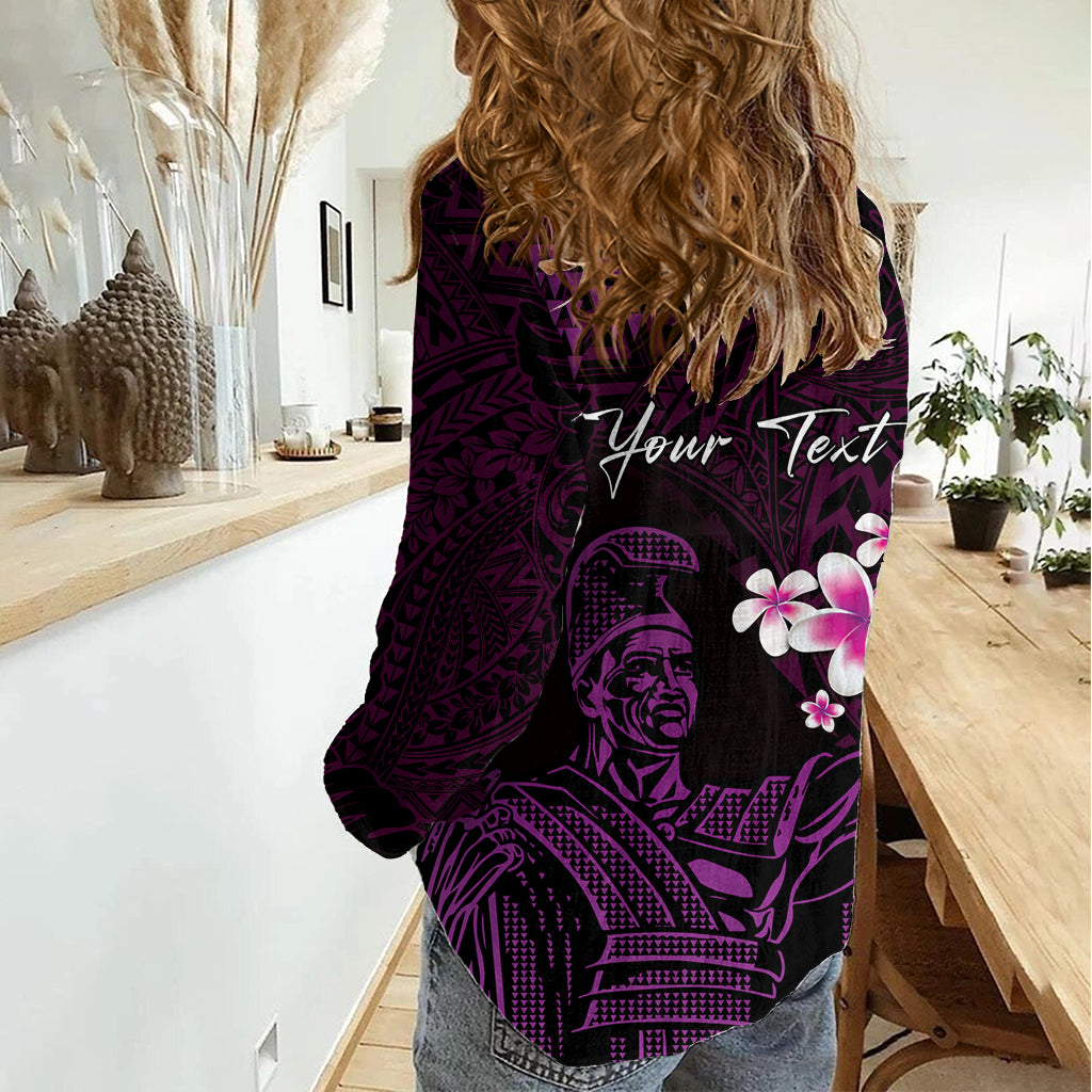 Personalised Hawaii King Kamehameha Day Women Casual Shirt Plumeria With Kakau Pattern - Purple LT14 - Polynesian Pride