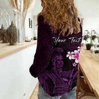 Personalised Hawaii King Kamehameha Day Women Casual Shirt Plumeria With Kakau Pattern - Purple LT14 - Polynesian Pride