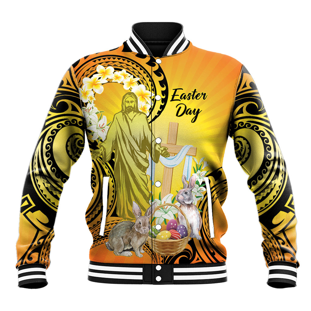 Polynesia Easter Day Baseball Jacket He Is Risen Lilium Longiflorum Polynesian Pattern LT14 Unisex Gold - Polynesian Pride