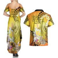 Polynesia Easter Day Couples Matching Summer Maxi Dress and Hawaiian Shirt He Is Risen Lilium Longiflorum Polynesian Pattern