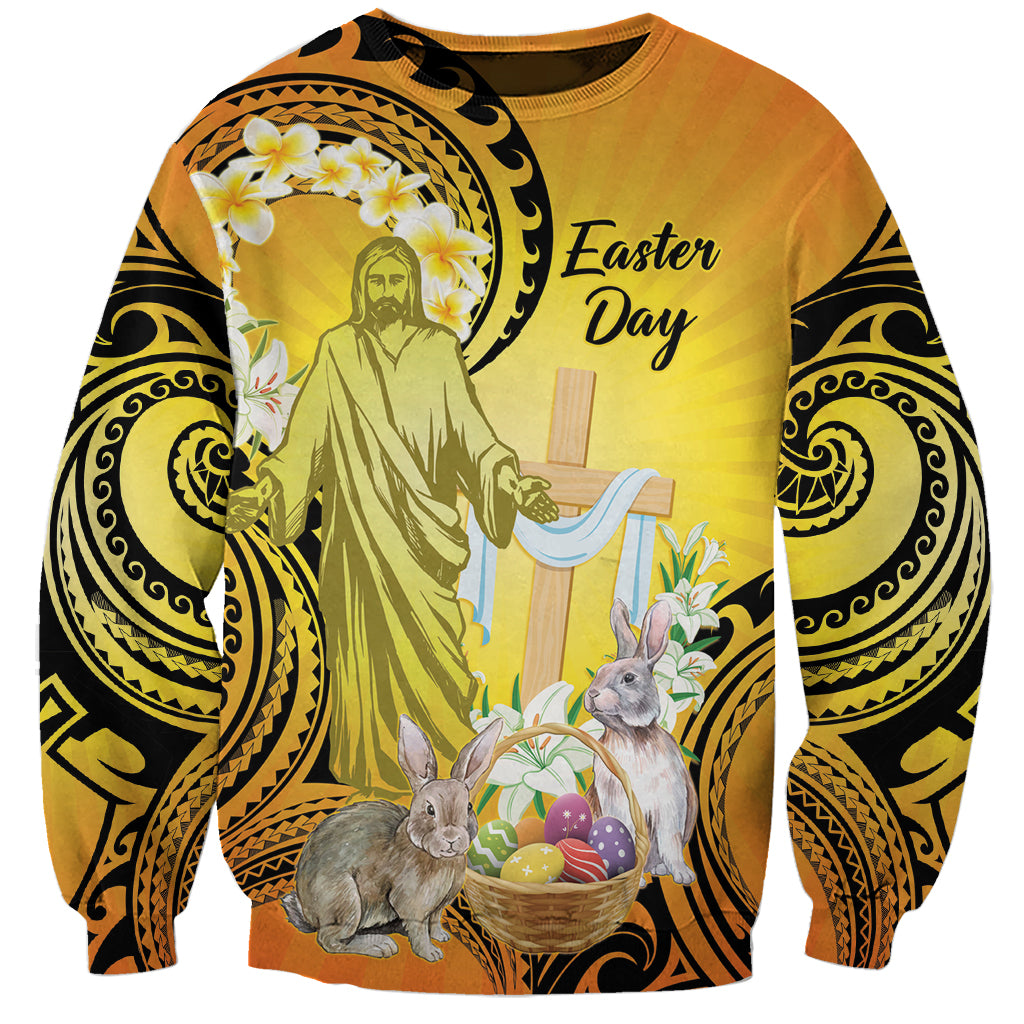 Polynesia Easter Day Sweatshirt He Is Risen Lilium Longiflorum Polynesian Pattern LT14 Unisex Gold - Polynesian Pride