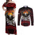 Fautasi Race Day American Samoa Couples Matching Off Shoulder Maxi Dress and Long Sleeve Button Shirt Bald Eagle Polynesian Tattoo