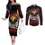 Fautasi Race Day American Samoa Couples Matching Off The Shoulder Long Sleeve Dress and Long Sleeve Button Shirt Bald Eagle Polynesian Tattoo