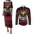 Fautasi Race Day American Samoa Couples Matching Puletasi and Long Sleeve Button Shirt Bald Eagle Polynesian Tattoo