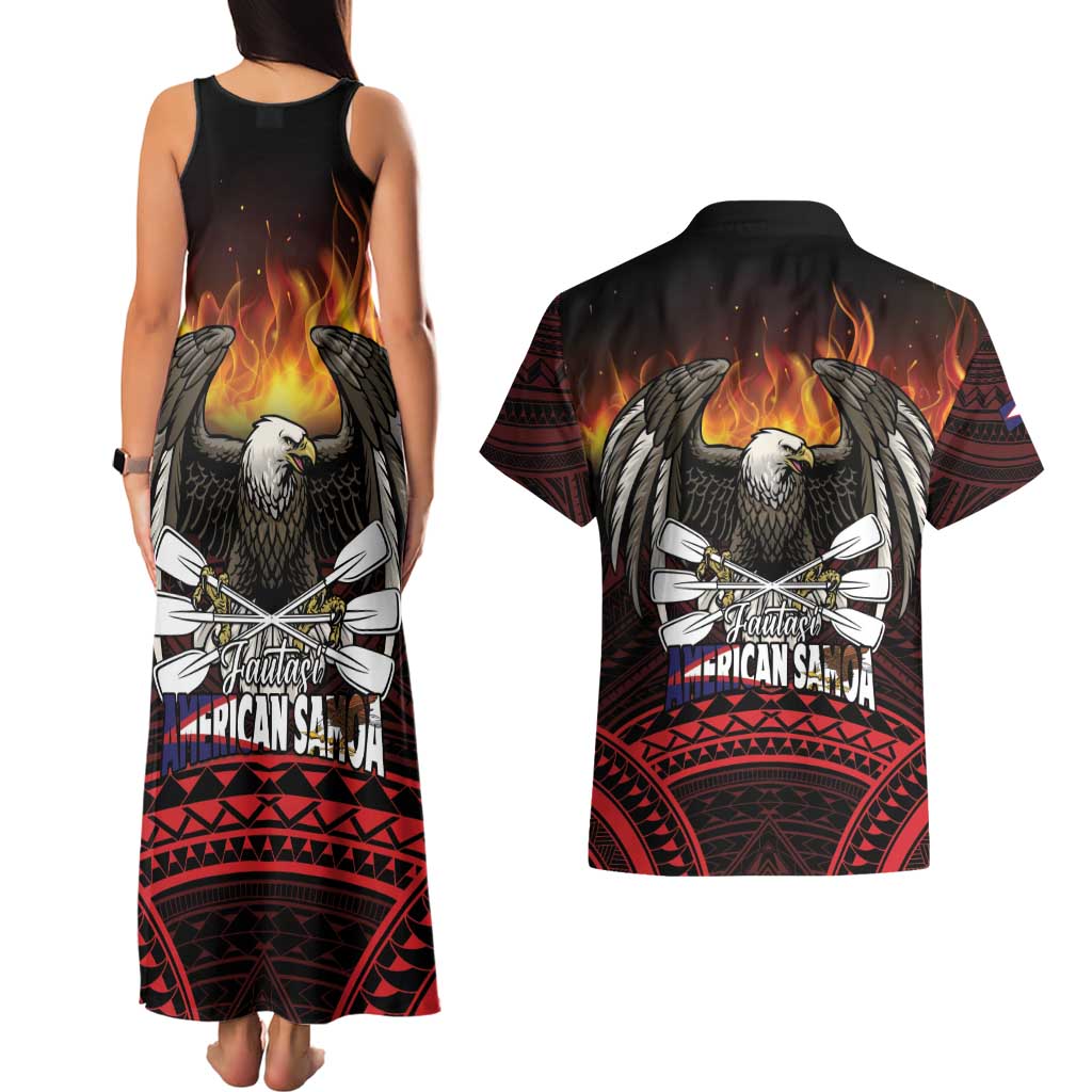 Fautasi Race Day American Samoa Couples Matching Tank Maxi Dress and Hawaiian Shirt Bald Eagle Polynesian Tattoo