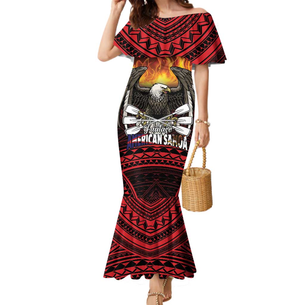 Fautasi Race Day American Samoa Family Matching Mermaid Dress and Hawaiian Shirt Bald Eagle Polynesian Tattoo LT14 Mom's Dress Black - Polynesian Pride