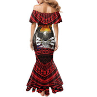 Fautasi Race Day American Samoa Family Matching Mermaid Dress and Hawaiian Shirt Bald Eagle Polynesian Tattoo LT14 - Polynesian Pride