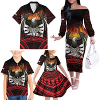 Fautasi Race Day American Samoa Family Matching Off The Shoulder Long Sleeve Dress and Hawaiian Shirt Bald Eagle Polynesian Tattoo LT14 - Polynesian Pride