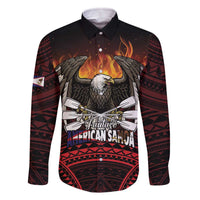 Fautasi Race Day American Samoa Family Matching Off The Shoulder Long Sleeve Dress and Hawaiian Shirt Bald Eagle Polynesian Tattoo LT14 Dad's Shirt - Long Sleeve Black - Polynesian Pride