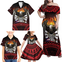 Fautasi Race Day American Samoa Family Matching Off Shoulder Maxi Dress and Hawaiian Shirt Bald Eagle Polynesian Tattoo LT14 - Polynesian Pride