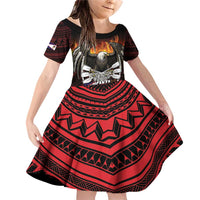 Fautasi Race Day American Samoa Family Matching Off Shoulder Short Dress and Hawaiian Shirt Bald Eagle Polynesian Tattoo LT14 Daughter's Dress Black - Polynesian Pride