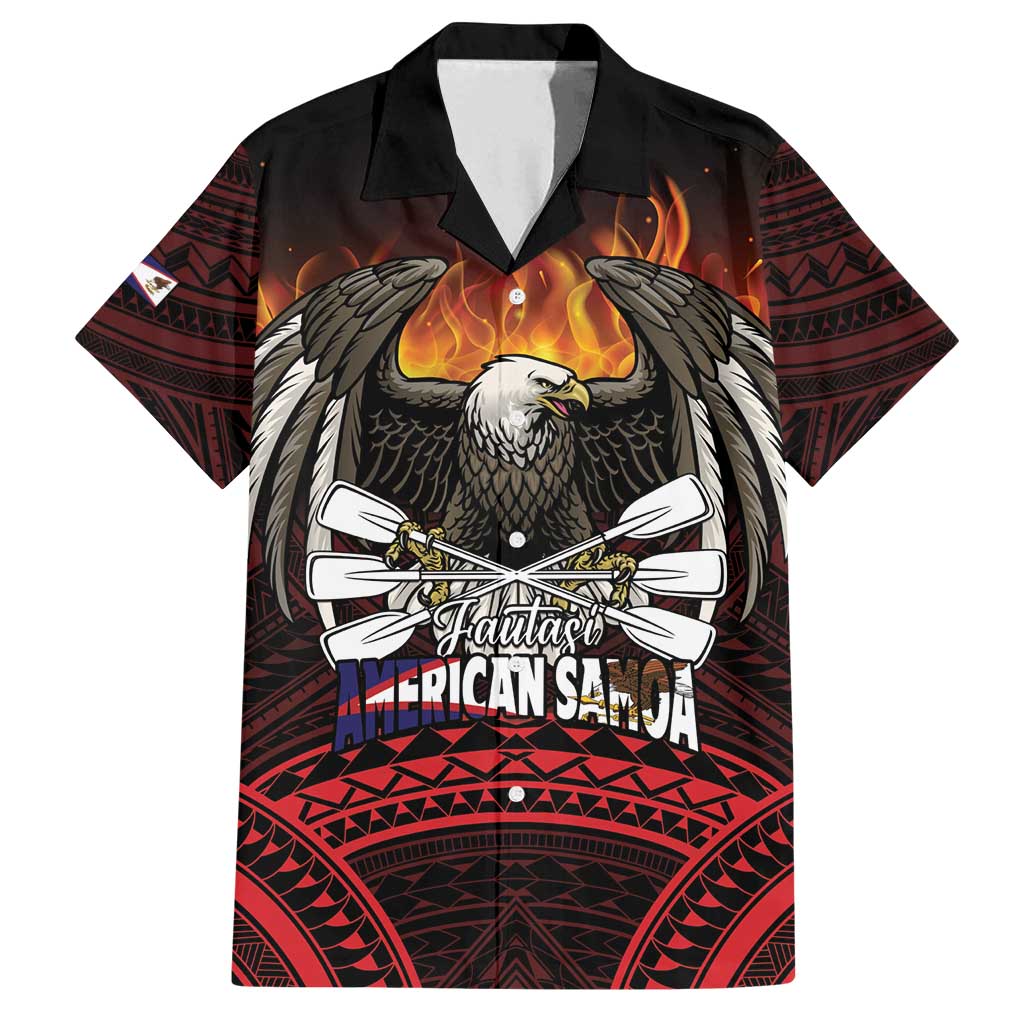 Fautasi Race Day American Samoa Family Matching Off Shoulder Short Dress and Hawaiian Shirt Bald Eagle Polynesian Tattoo LT14 Dad's Shirt - Short Sleeve Black - Polynesian Pride