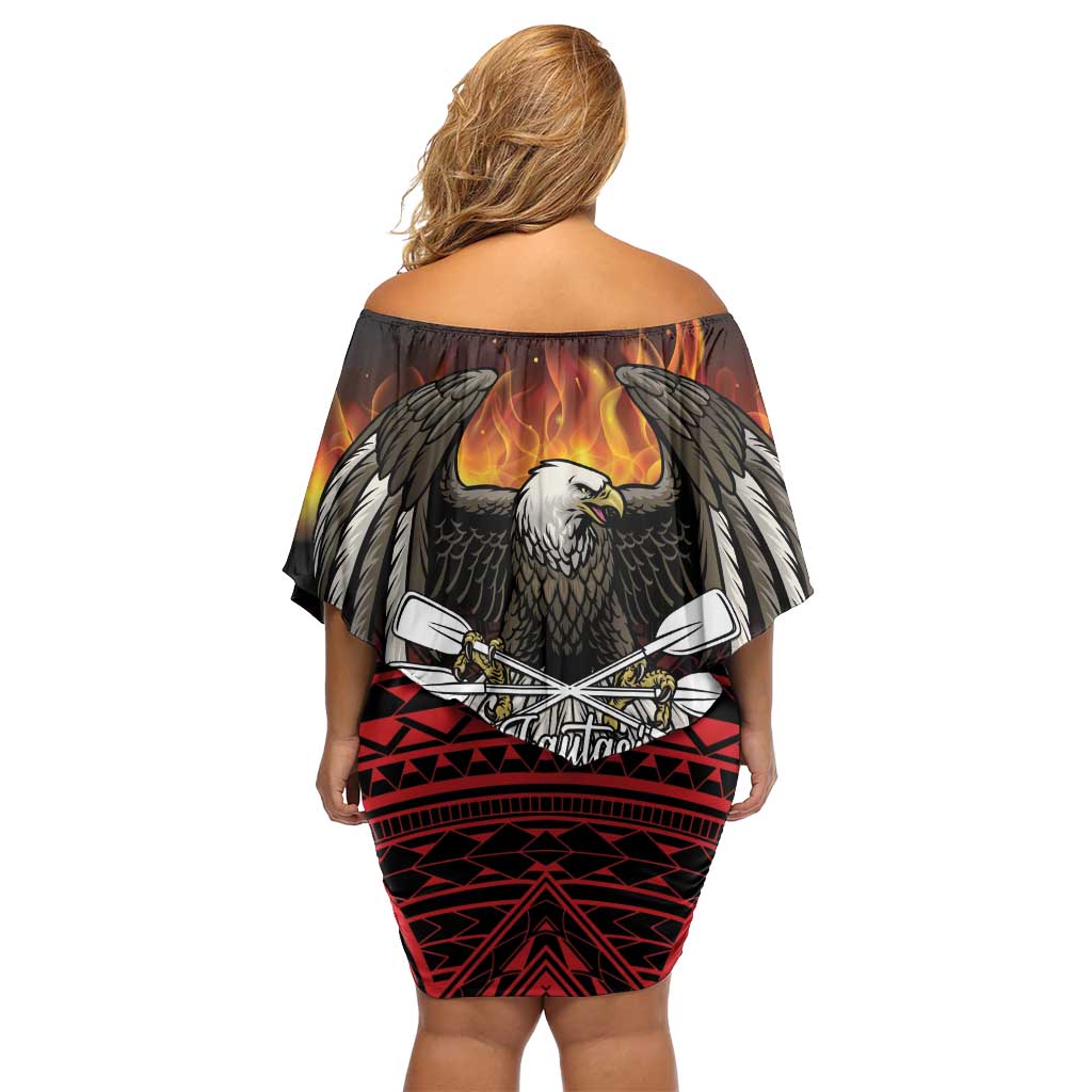 Fautasi Race Day American Samoa Family Matching Off Shoulder Short Dress and Hawaiian Shirt Bald Eagle Polynesian Tattoo LT14 - Polynesian Pride