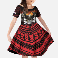 Fautasi Race Day American Samoa Family Matching Puletasi and Hawaiian Shirt Bald Eagle Polynesian Tattoo LT14 Daughter's Dress Black - Polynesian Pride