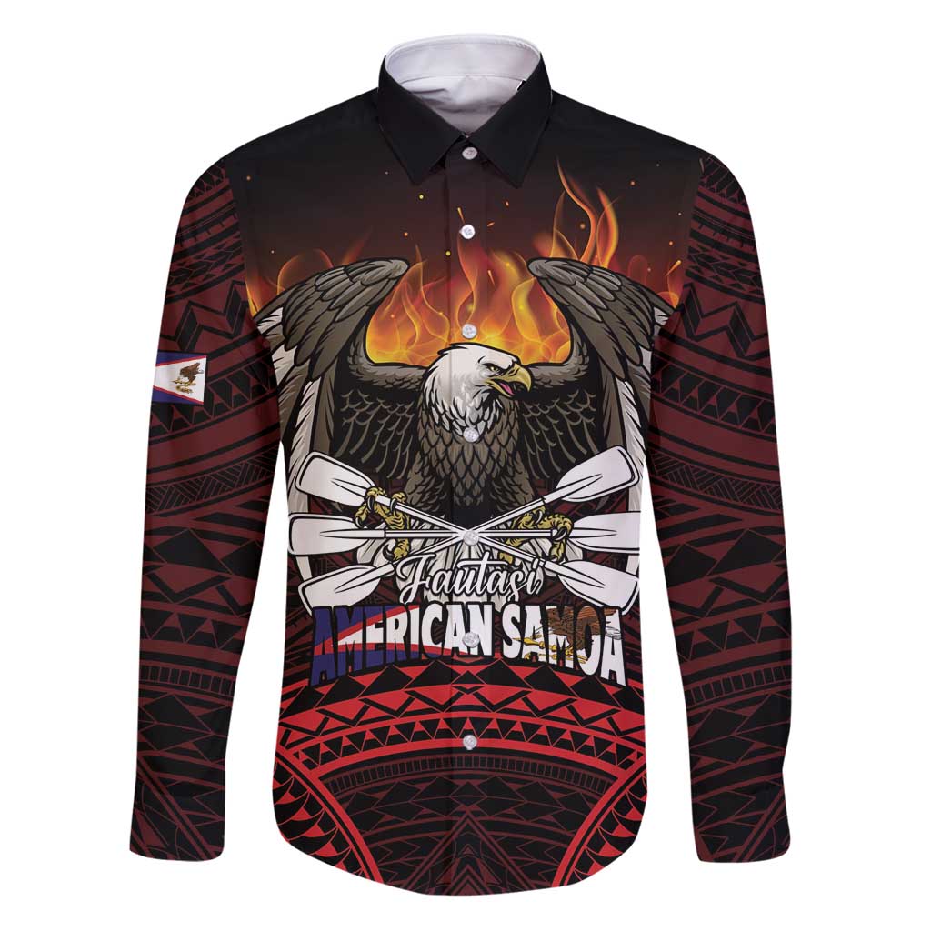Fautasi Race Day American Samoa Family Matching Puletasi and Hawaiian Shirt Bald Eagle Polynesian Tattoo LT14 Dad's Shirt - Long Sleeve Black - Polynesian Pride