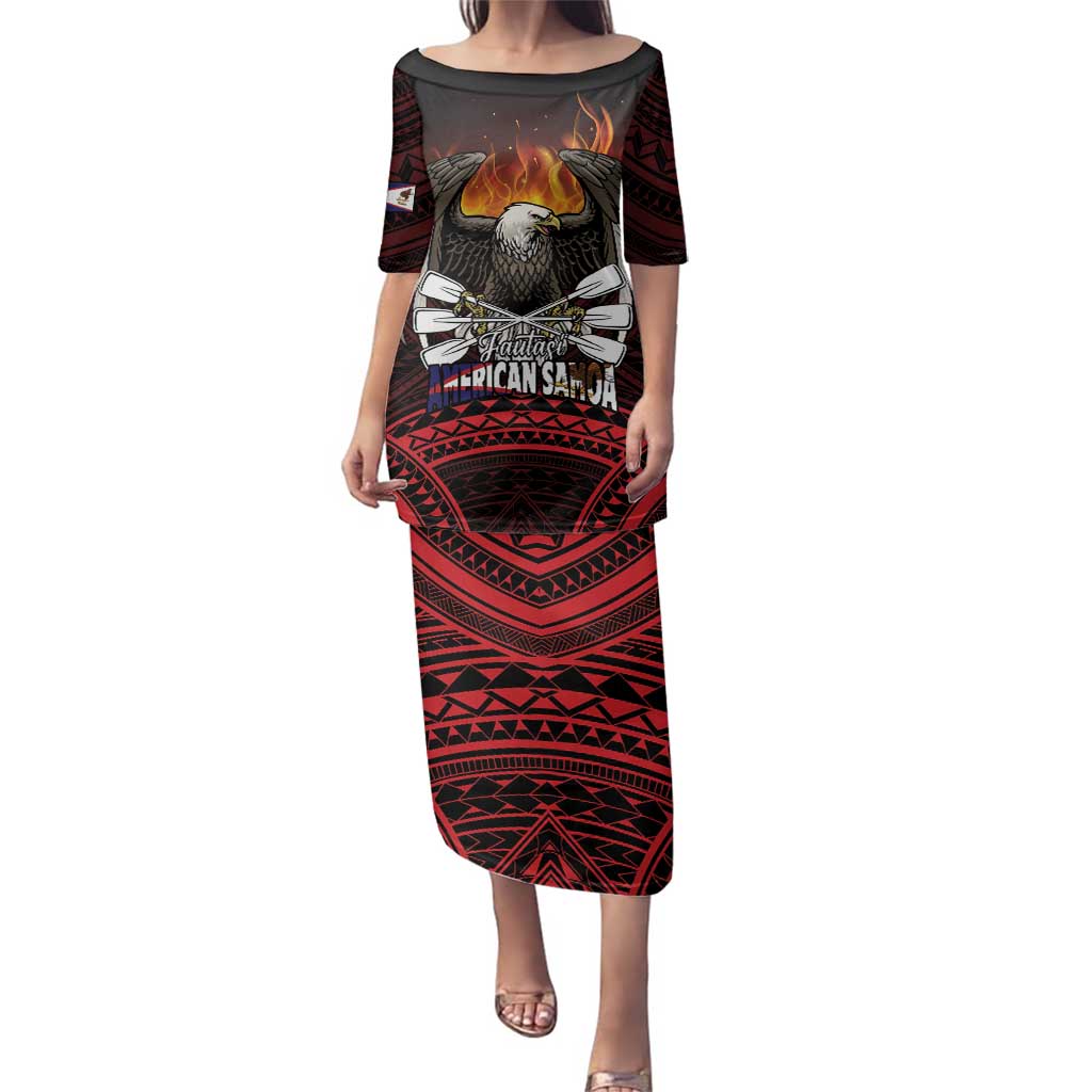 Fautasi Race Day American Samoa Family Matching Puletasi and Hawaiian Shirt Bald Eagle Polynesian Tattoo LT14 Mom's Dress Black - Polynesian Pride