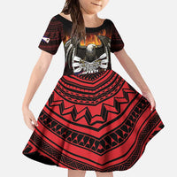 Fautasi Race Day American Samoa Family Matching Short Sleeve Bodycon Dress and Hawaiian Shirt Bald Eagle Polynesian Tattoo LT14 Daughter's Dress Black - Polynesian Pride