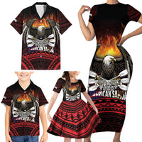 Fautasi Race Day American Samoa Family Matching Short Sleeve Bodycon Dress and Hawaiian Shirt Bald Eagle Polynesian Tattoo LT14 - Polynesian Pride