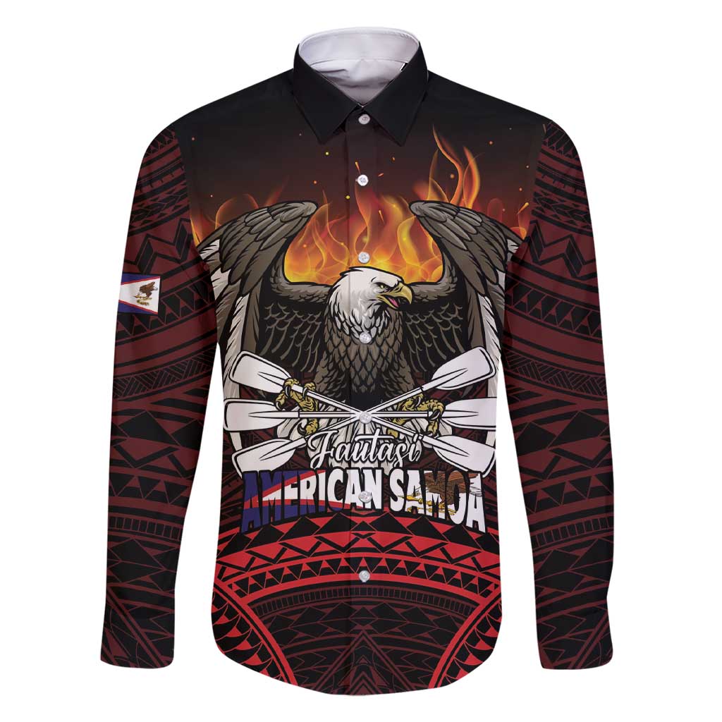 Fautasi Race Day American Samoa Family Matching Short Sleeve Bodycon Dress and Hawaiian Shirt Bald Eagle Polynesian Tattoo LT14 Dad's Shirt - Long Sleeve Black - Polynesian Pride