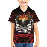 Fautasi Race Day American Samoa Family Matching Short Sleeve Bodycon Dress and Hawaiian Shirt Bald Eagle Polynesian Tattoo LT14 Son's Shirt Black - Polynesian Pride