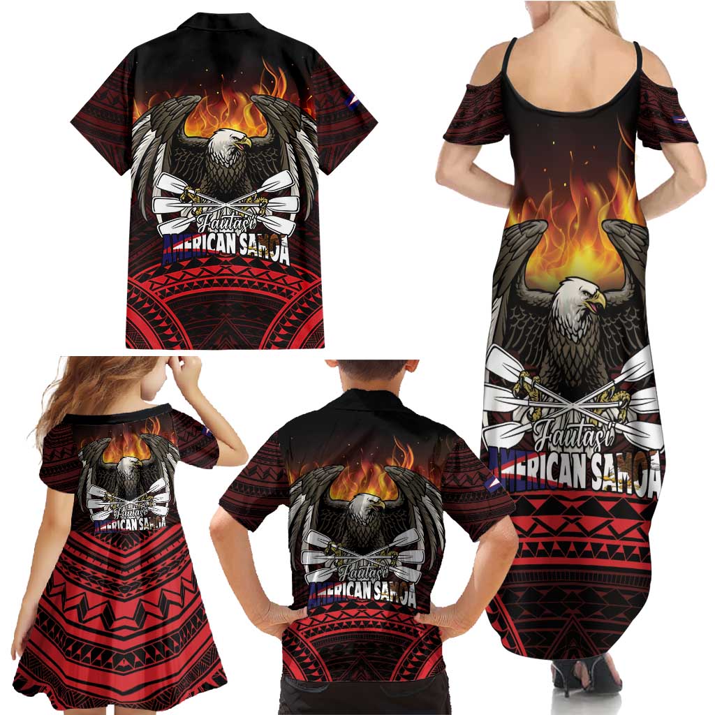 Fautasi Race Day American Samoa Family Matching Summer Maxi Dress and Hawaiian Shirt Bald Eagle Polynesian Tattoo LT14 - Polynesian Pride