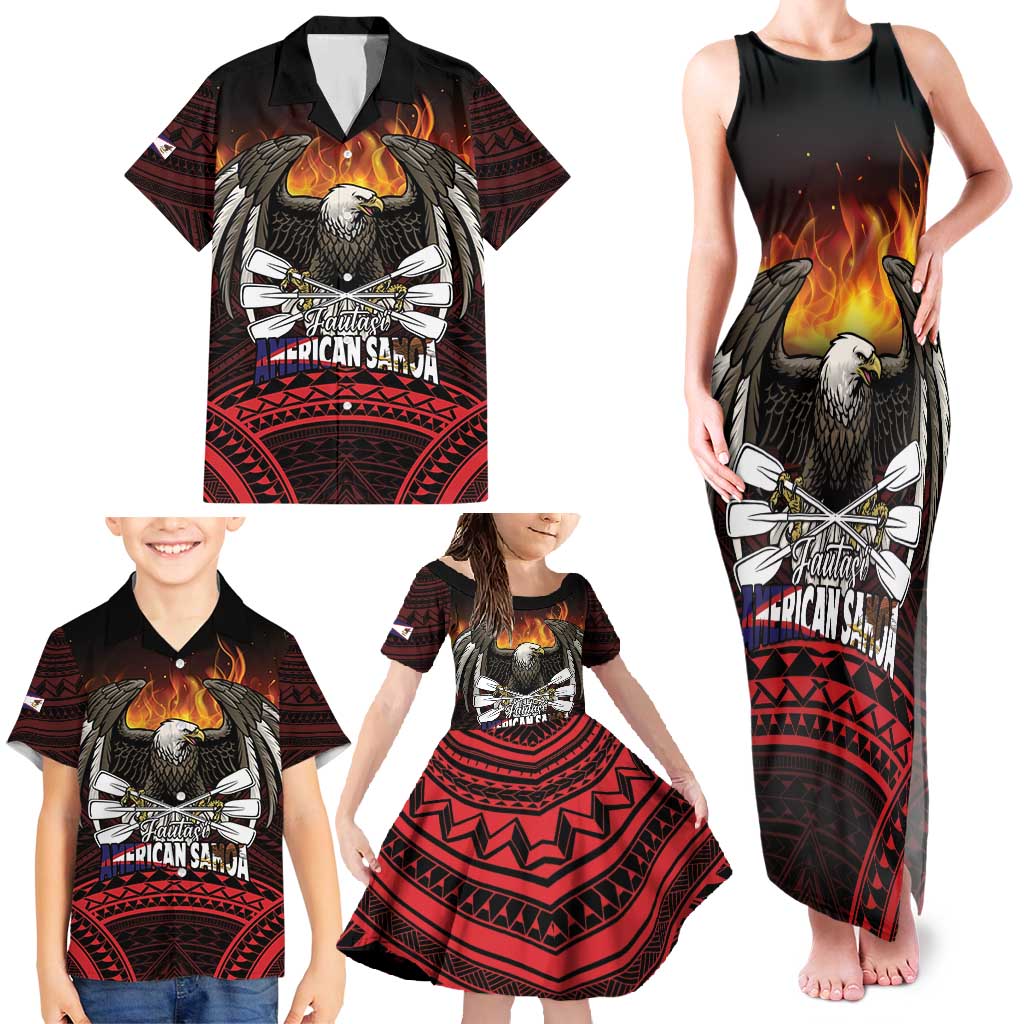 Fautasi Race Day American Samoa Family Matching Tank Maxi Dress and Hawaiian Shirt Bald Eagle Polynesian Tattoo LT14 - Polynesian Pride